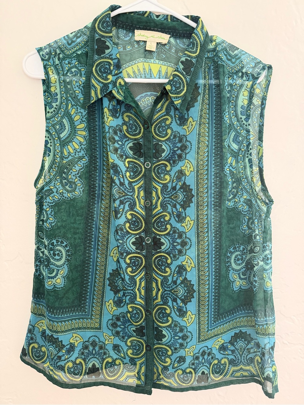 Staring at Stars Teal Paisley Sleeveless Button-Front Camisole